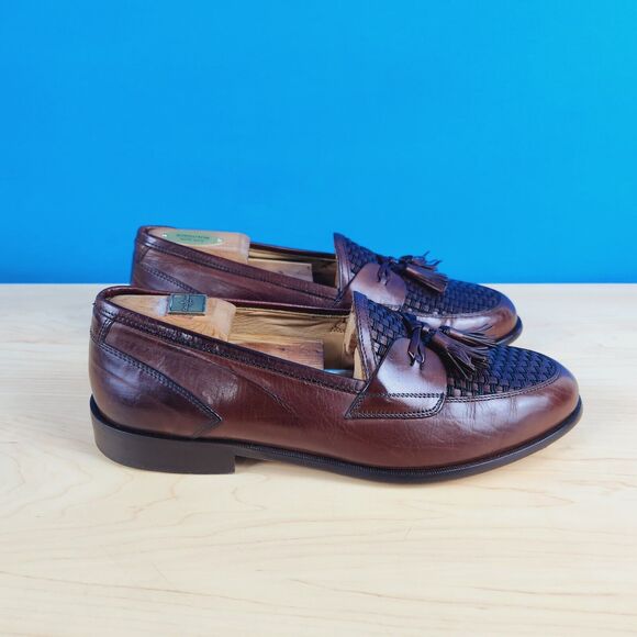 Johnston‎ Murphy Cellini Mens Size 9.5 W Loafers Woven Leather Tassel Apron Toe main image 9